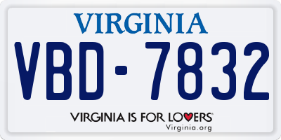 VA license plate VBD7832