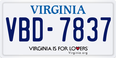 VA license plate VBD7837