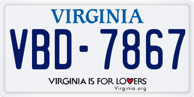 VA license plate VBD7867