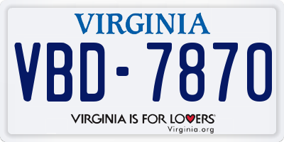 VA license plate VBD7870