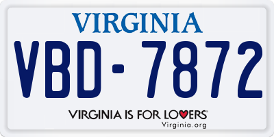 VA license plate VBD7872