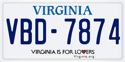 VA license plate VBD7874