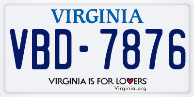 VA license plate VBD7876