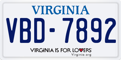 VA license plate VBD7892