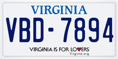 VA license plate VBD7894