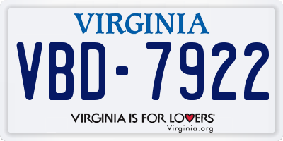 VA license plate VBD7922
