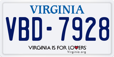 VA license plate VBD7928