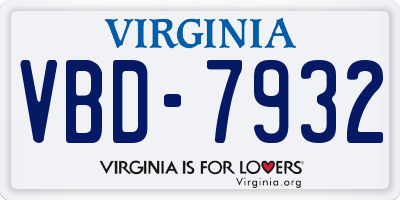 VA license plate VBD7932