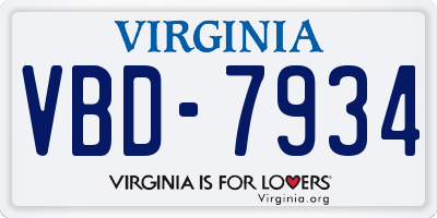 VA license plate VBD7934