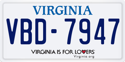 VA license plate VBD7947
