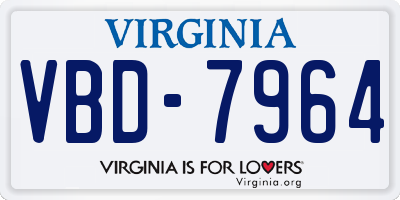 VA license plate VBD7964