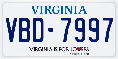 VA license plate VBD7997