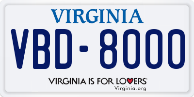 VA license plate VBD8000
