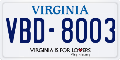 VA license plate VBD8003