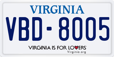 VA license plate VBD8005