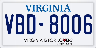 VA license plate VBD8006