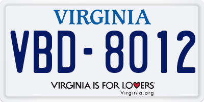 VA license plate VBD8012