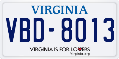 VA license plate VBD8013