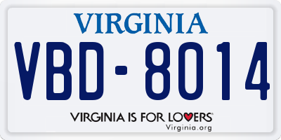 VA license plate VBD8014