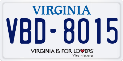 VA license plate VBD8015