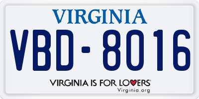 VA license plate VBD8016