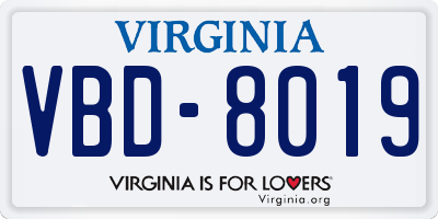 VA license plate VBD8019