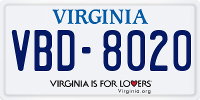 VA license plate VBD8020