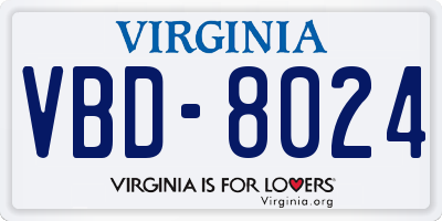 VA license plate VBD8024