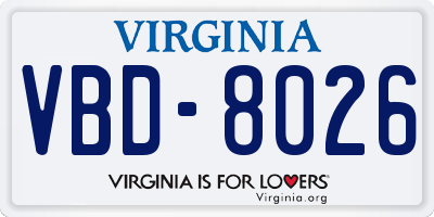 VA license plate VBD8026