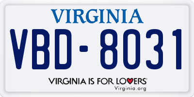 VA license plate VBD8031