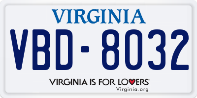 VA license plate VBD8032