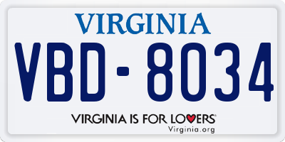 VA license plate VBD8034
