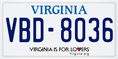 VA license plate VBD8036