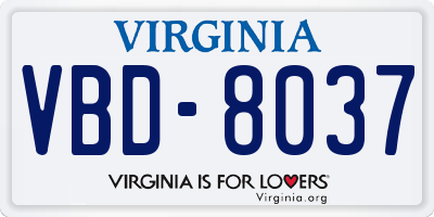VA license plate VBD8037