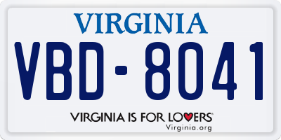 VA license plate VBD8041