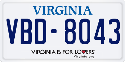 VA license plate VBD8043