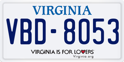VA license plate VBD8053