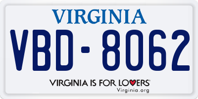 VA license plate VBD8062