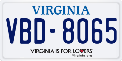 VA license plate VBD8065