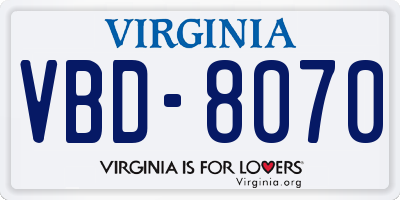 VA license plate VBD8070