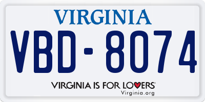 VA license plate VBD8074