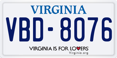 VA license plate VBD8076