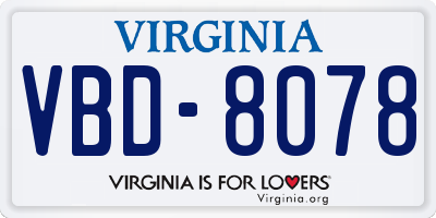 VA license plate VBD8078