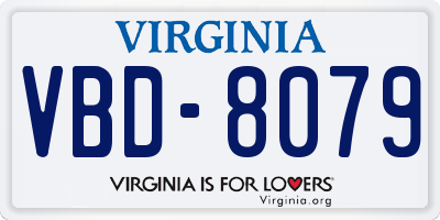 VA license plate VBD8079