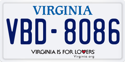 VA license plate VBD8086