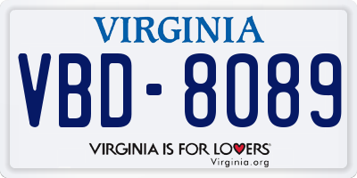 VA license plate VBD8089