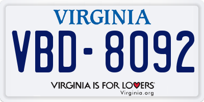 VA license plate VBD8092