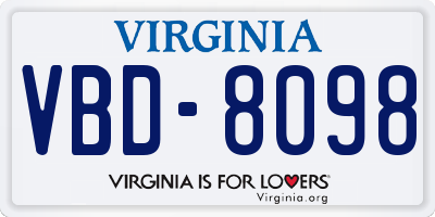 VA license plate VBD8098