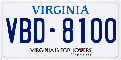 VA license plate VBD8100