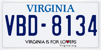 VA license plate VBD8134